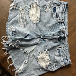 Distressed Light Blue Denim Shorts